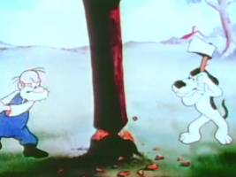 terrytoons, watch cartoon online, birds, magpies, old man, farm, house, dog, tree, axe, ax, cartoon, online